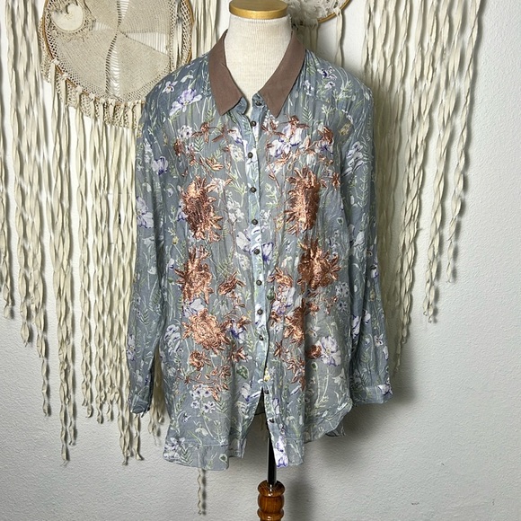 Aratta Silent Journey Embroidered Floral Timeless Shirt Size XL - Picture 2 of 16